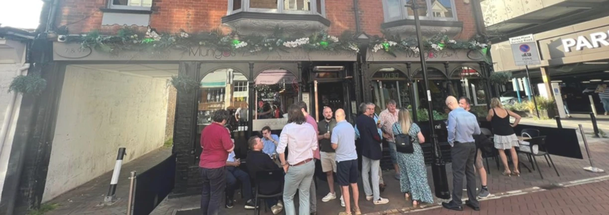 The crowd outside Mungo's Bar Horsham for Lello:Networking