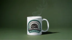 A mug with the Coed Morgan Air Rifle Range logo