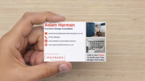 Business cards for Adam Harman at SpaceMaker Furniture