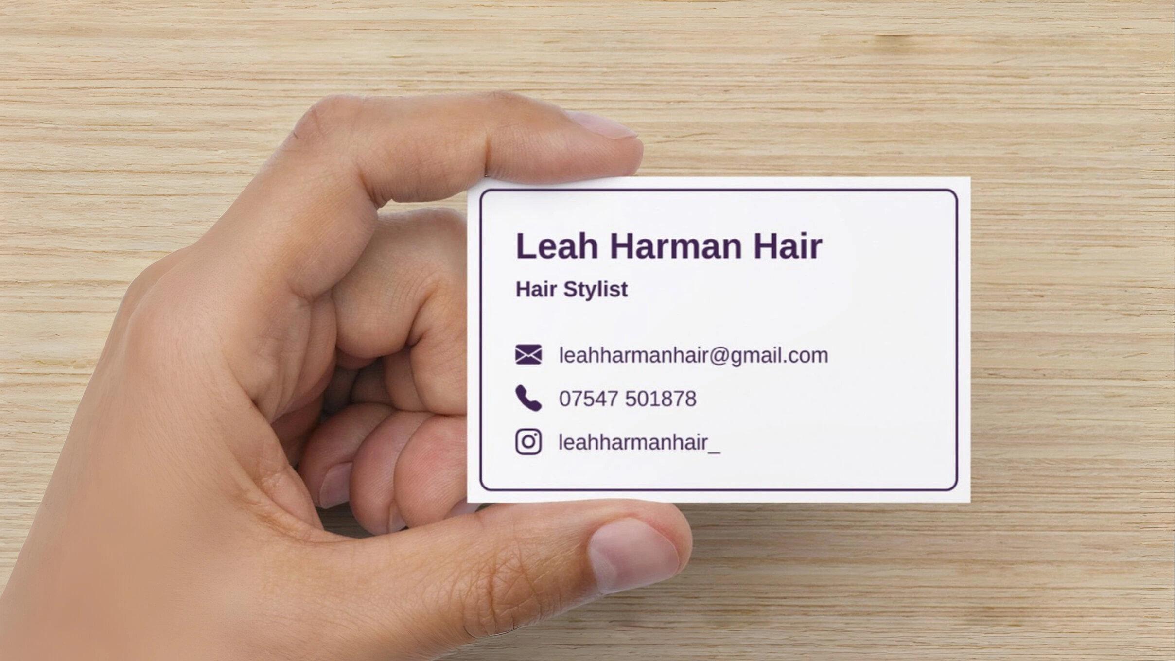 The business cards for Leah Harman Hair